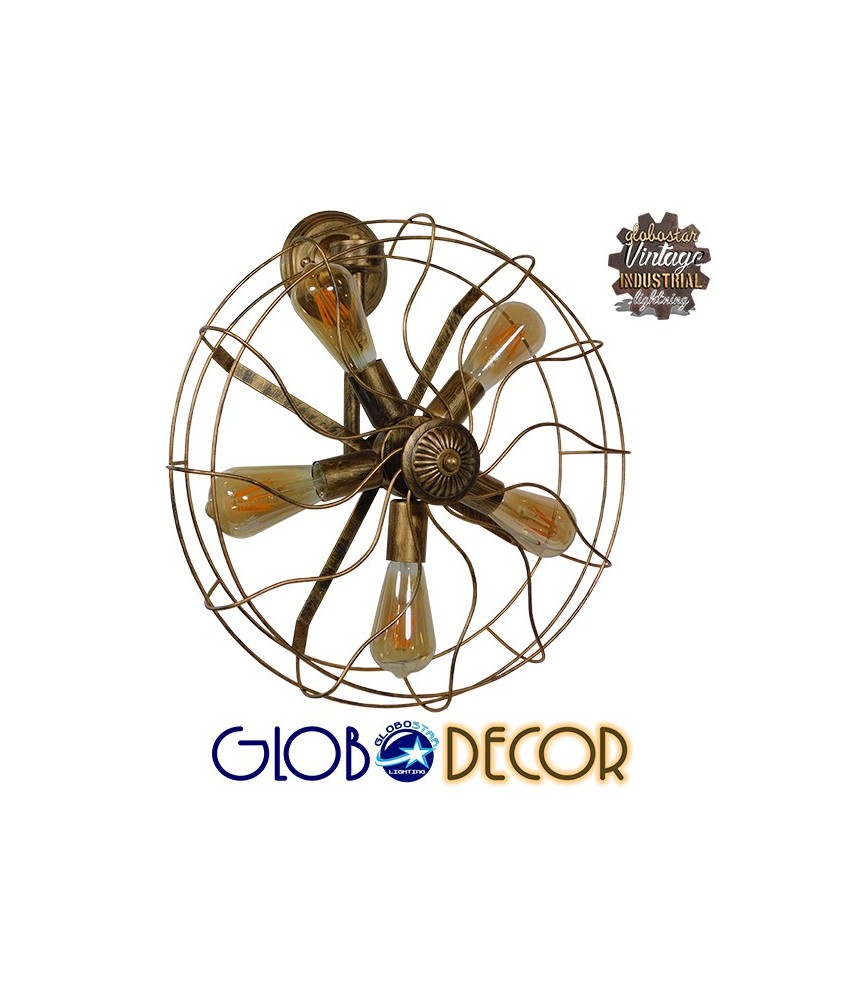 GLOBOSTAR® FAN 01381 Vintage Φωτιστικό Τοίχου - Απλίκα με Ντουί 5 x E27 AC 220-240V IP20 - Μπρούτζινο - Μ46 x Π22 x Υ46cm